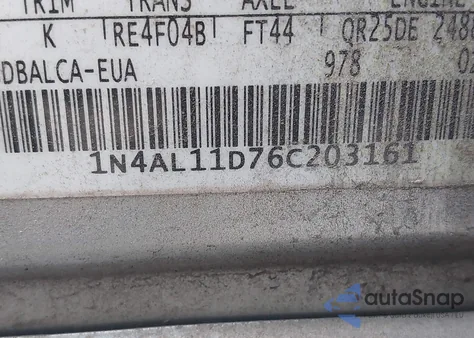 2006 Nissan Altima 2.5 S z USA, uszkodzony, nr VIN 1N4AL11D76C203161